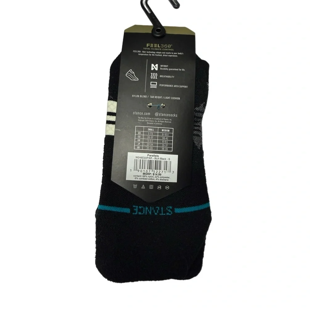 Stance Parallels Light Cushion Run Sock Black SM (Women's Shoe 5-7.5)